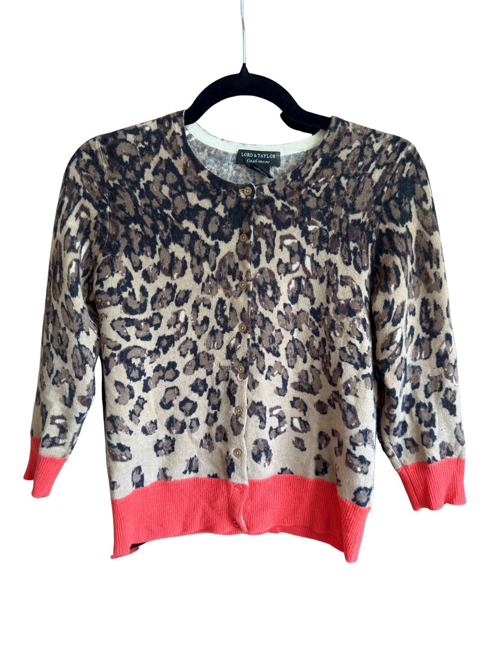 Lord & Taylor 100% Cashmere Leopard Print Cardigan S
